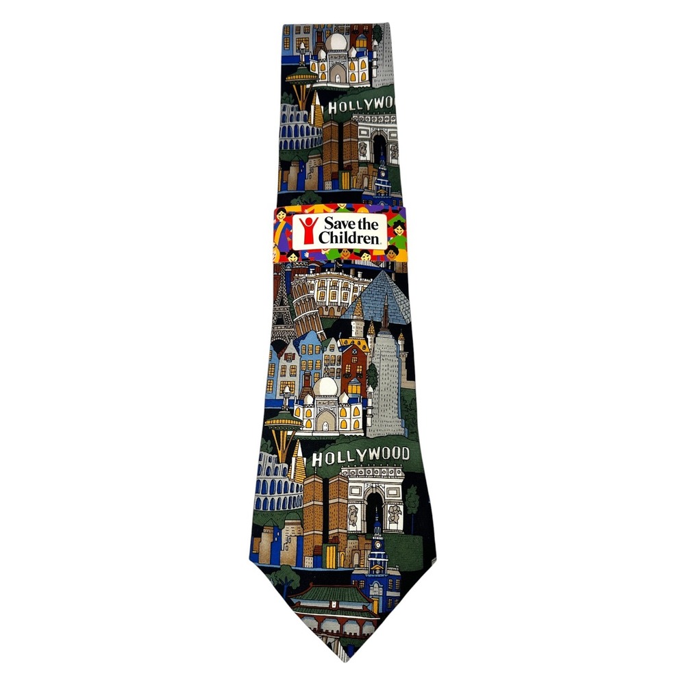 NEW Save the Children Mens Silk‎ Tie Architecture Around the World Landmarks